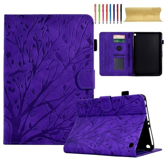 SaniMore Case for Amazon Fire HD 8 & 8 Plus (12th/10th Generation, 2022/2020), PU leather Embossed Tree Auto Sleep/Wake Pen Holder Card Slots Anti-slip Strip Flip Folio Wallet Business Cover, Purple
