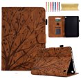 thumbnail image 1 of SaniMore Case for Amazon Fire HD 8 & 8 Plus (12th/10th Generation, 2022/2020), PU leather Embossed Tree Auto Sleep/Wake Pen Holder Card Slots Anti-slip Strip Flip Folio Wallet Business Cover, Brown, 1 of 9