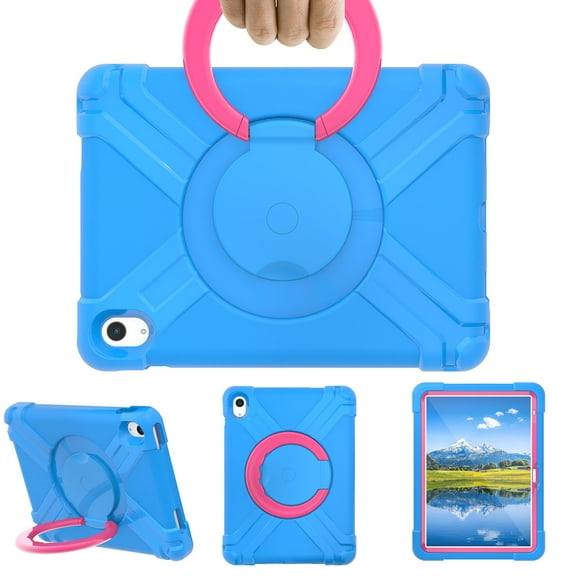SaniMore Case for Apple iPad 10.9 Inch 10th Generation (Model number: A2757 A2777), [360 Rotating Stand] [Full-Body Shockproof] Lightweight Rugged Protective Covers for Kids, Blue + Rose