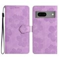 thumbnail image 1 of SaniMore Case for Google Pixel 7 6.3" 2022, [Card Slots + Cash Pocket + Removeable Wrist Strap] PU Leather Embossed Flower Flip Kickstand 360° All-around Protective Wallet Shell, Purple, 1 of 11