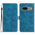 thumbnail image 1 of SaniMore Case for Google Pixel 7 6.3" 2022, [Card Slots + Cash Pocket + Removeable Wrist Strap] PU Leather Embossed Flower Flip Kickstand 360° All-around Protective Wallet Shell, Blue, 1 of 11