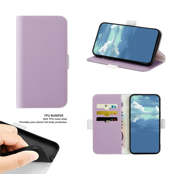SaniMore Case for Google Pixel 7 6.3" 2022, Retro PU Leather Case Lychee Pattern Card Slots Cash PocketFlip Kickstand Magnetic Clasp Wallet Business All-around Protective Case  Google Pixel 7, Purple