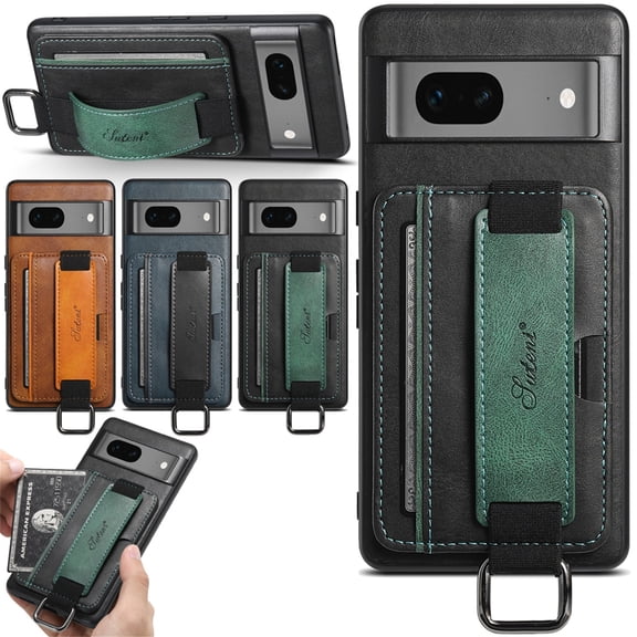 SaniMore Case for Google Pixel 7 6.3" 2022, Wristlet & Card Slot PU Leather Skin Wear-resistant Shockproof Anti-drop Metal Ring Business Shell for Google Pixel 7 6.3" 2022, Black