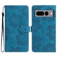 thumbnail image 1 of SaniMore Case for Google Pixel 7 Pro 6.7" 2022, [Card Slots + Cash Pocket + Removeable Wrist Strap] PU Leather Embossed Flower Flip Kickstand 360° All-around Protective Wallet Shell, Blue, 1 of 11