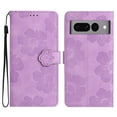 thumbnail image 1 of SaniMore Case for Google Pixel 7 Pro 6.7" 2022, [Card Slots + Cash Pocket + Removeable Wrist Strap] PU Leather Embossed Flower Flip Kickstand 360° All-around Protective Wallet Shell, Purple, 1 of 11