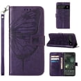 thumbnail image 1 of SaniMore Case for Google Pixel 7 Pro (6.7" 2022), PU Leather Skin with Luxury Embossed Butterfly [Wrist Strap & Card Slots & Flip Kickstand] Full-body Shockproof Business Wallet Cover, Purple, 1 of 8