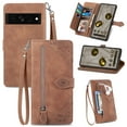 thumbnail image 1 of SaniMore Case for Google Pixel 7A 2023, PU Leather Zipper Wallet Detachable Lanyard Retro Embossed Flower Crad Slots Flip Kickstand Full Body Protective Drop-proof Case for Google Pixel 7A, Brown, 1 of 6