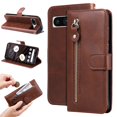 thumbnail image 1 of SaniMore Case for Google Pixel 7A 6.1" 2023, Zipper Wallet Pocket Caed Slots Retro PU Leather Shockproof Drop-proof Flip Kickstand All-around Protective Shell For Google Pixel 7A, Brown, 1 of 12