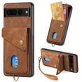 thumbnail image 1 of SaniMore Case for Google Pixel 8 6.3" 2023, [Flip Card Slot Design Kickstand] Removeable Wrist Strap Magnetic Car Mount Wear-resistant PU Leather Skin Shockproof Anti-drop Shell, Brown, 1 of 9