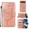 thumbnail image 1 of SaniMore Case for Google Pixel 8 Pro (2023), PU Leather Skin with Luxury Embossed Butterfly [Wrist Strap & Card Slots & Flip Kickstand] Full-body Shockproof Business Wallet Cover, Rosegold, 1 of 4