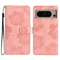 thumbnail image 1 of SaniMore Case for Google Pixel 8 Pro 6.7" 2023, [Card Slots + Cash Pocket + Removeable Wrist Strap] PU Leather Embossed Flower Flip Kickstand 360° All-around Protective Wallet Shell, Pink, 1 of 9