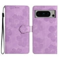 thumbnail image 1 of SaniMore Case for Google Pixel 8 Pro 6.7" 2023, [Card Slots + Cash Pocket + Removeable Wrist Strap] PU Leather Embossed Flower Flip Kickstand 360° All-around Protective Wallet Shell, Purple, 1 of 9