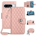 thumbnail image 1 of SaniMore Case for Google Pixel 8 Pro, PU Leather 3D Lattice Stylish for Girls Crossbody Lanyard Flip Kickstand Card Slots Cash Pocket Magnetic Clasp Full Protective Shockproof Wallet Shell, Coralpink, 1 of 9