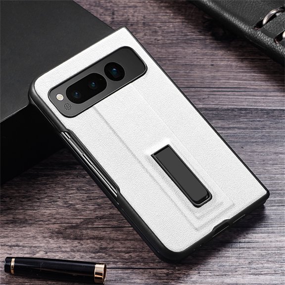 SaniMore Case for Google Pixel Fold 7.6" 2023 Release, PU Leather Skin [Wear-resistant & Anti-scratch] Invisible Metal Bracket Slim Lightweight Case for Women Men, White