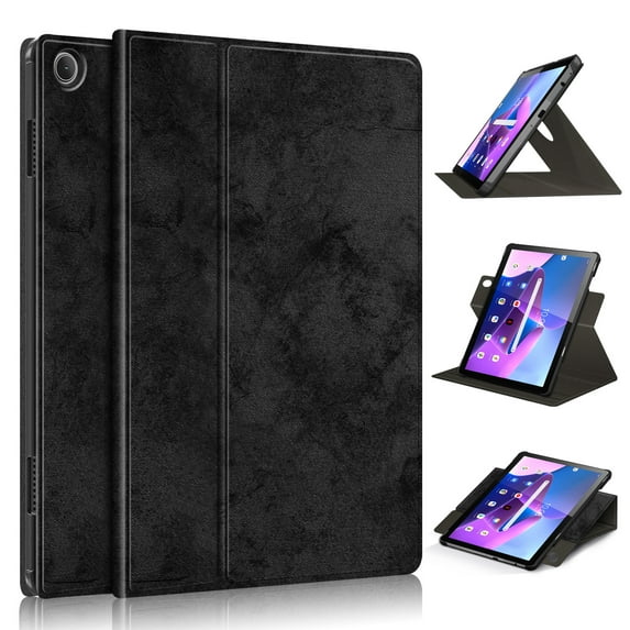 SaniMore Case for Lenovo Tab M10 10.1 inch 3rd Generation TB-328F, 360° Rotating Swivel Stand Anti-slip Strip Auto Sleep/Wake PU Leather Luxury Pattern Full-body Protective Shockproof Shell, Black