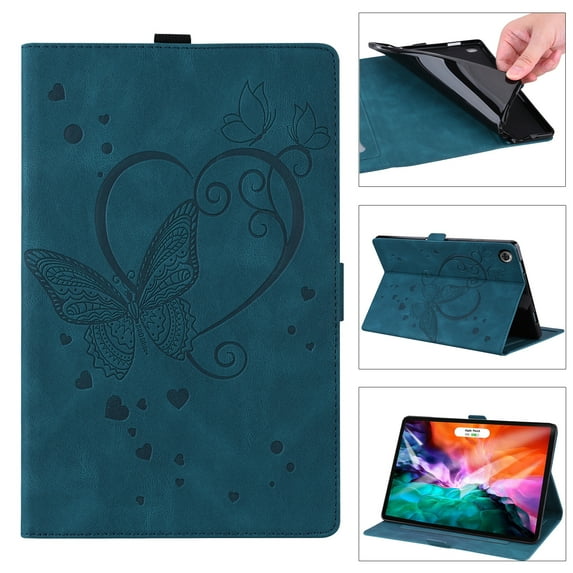 SaniMore Case for Lenovo Tab M10 10.1 inch 3rd Generation TB-328F, PU Leather Embossed Butterfly Shockproof TPU Back Card/Pen Holder Anti-slip Stand Full Protective Fashion Wallet Cover, Blue
