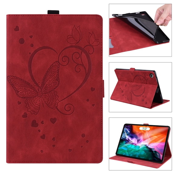 SaniMore Case for Lenovo Tab M10 10.1 inch 3rd Generation TB-328F, PU Leather Embossed Butterfly Shockproof TPU Back Card/Pen Holder Anti-slip Stand Full Protective Fashion Wallet Cover, Red