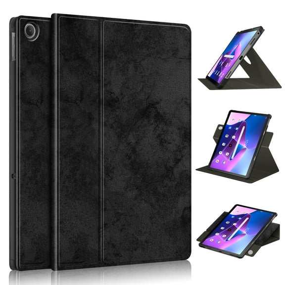 SaniMore Case for Lenovo Tab M10 Plus 3rd Gen 10.6 inch 2022 TB-125F/128F, 360° Rotating Swivel Stand Anti-slip Strip Auto Sleep/Wake PU Leather Luxury Full-body Protective Shell (Black)