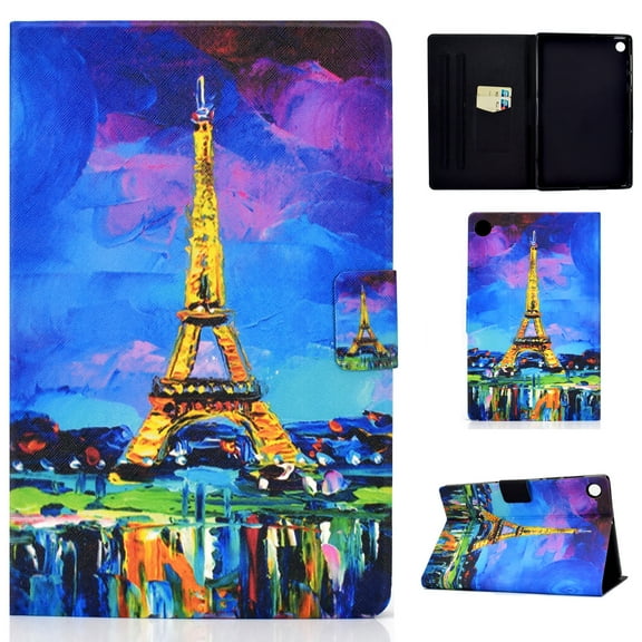 SaniMore Case for Lenovo Tab M10 Plus 3rd Gen 10.6 inch 2022 TB-125F/128F, PU Leather Tablet Auto Wake/Sleep Card Holder Anti-slip Strip Kickstand Shockproof TPU Backplane Wallet Case, Paris Tower
