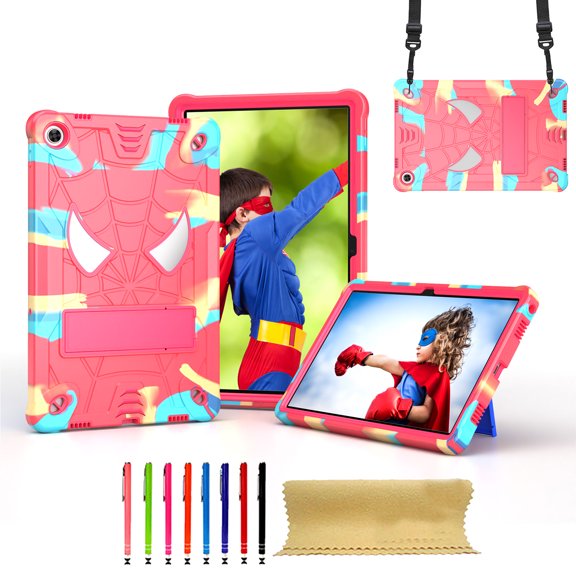 SaniMore Case for Lenovo Tab M10 Plus 3rd Gen 10.6 inch 2022 TB-125F/128F, Screen Protector & Shoulder Strap & Hidden Bracket & Pen Slot Heavy Duty Protective Shockproof Hybird Shell, Rainbow