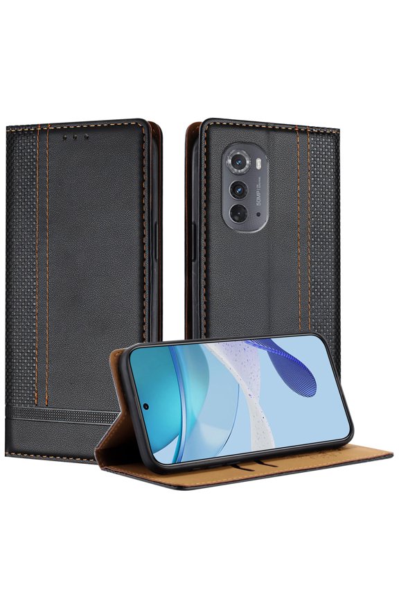 Case for Motorola Moto Edge 2023, Wear-resistant PU Leather Retro Durable TPU Shell Flip Folio Stand, Full Body Protection Magnetic Clasp Business Shell, Black