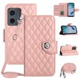 thumbnail image 1 of SaniMore Case for Motorola Moto G 5G 2023/G Power 2023, PU Leather 3D Lattice Stylish for Girls Crossbody Lanyard Kickstand Card Slots Cash Pocket Magnetic Protective Shockproof Wallet Shell,Coralpink, 1 of 9