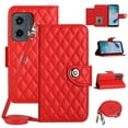 thumbnail image 1 of SaniMore Case for Motorola Moto G 5G 2023/G Power 2023, PU Leather 3D Lattice Stylish for Girls Crossbody Lanyard Kickstand Card Slots Cash Pocket Magnetic Protective Shockproof Wallet Shell, Red, 1 of 9