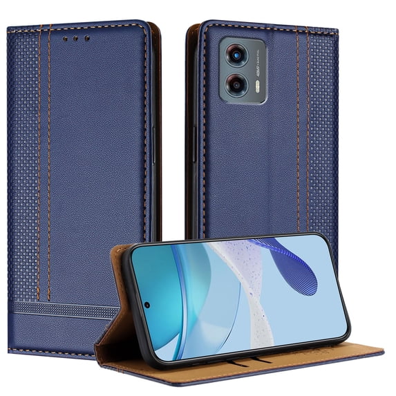 SaniMore Case for Motorola Moto G 5G 5G 2024, Wear-resistant PU Leather Retro Durable TPU Shell Flip Folio Stand, Full Body Protection Magnetic Clasp Business Shell, Blue