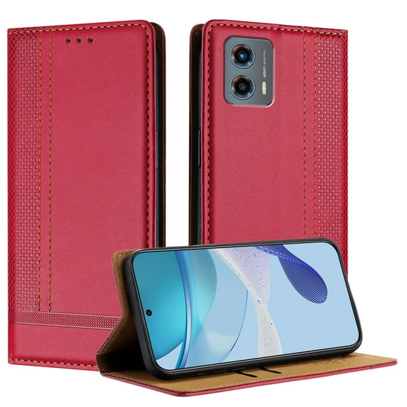 SaniMore Case for Motorola Moto G 5G 5G 2024, Wear-resistant PU Leather Retro Durable TPU Shell Flip Folio Stand, Full Body Protection Magnetic Clasp Business Shell, Red