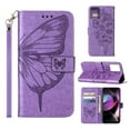 thumbnail image 1 of SaniMore Case for Motorola Moto G 5G (6.5" 2023), PU Leather Skin with Luxury Embossed Butterfly [Wrist Strap & Card Slots & Flip Kickstand] Full-body Shockproof Business Wallet Cover, Lightpurple, 1 of 7