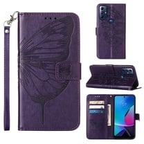 SaniMore Case for Motorola Moto G Play 2023 (6.5"), PU Leather Skin with Luxury Embossed Butterfly [Wrist Strap & Card Slots & Flip Kickstand] Full-body Shockproof Business Wallet Cover, Purple