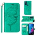 thumbnail image 1 of SaniMore Case for Motorola Moto G Play 2023 (6.5"), PU Leather Skin with Luxury Embossed Butterfly [Wrist Strap & Card Slots & Flip Kickstand] Full-body Shockproof Business Wallet Cover, Green, 1 of 7