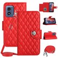 thumbnail image 1 of SaniMore Case for Motorola Moto G Play 2023, PU Leather 3D Lattice Stylish for Girls Crossbody Lanyard Flip Kickstand Card Slots Cash Pocket Magnetic Clasp Protective Shockproof Wallet Shell, Red, 1 of 9