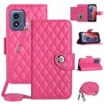 thumbnail image 1 of SaniMore Case for Motorola Moto G Play 2024, PU Leather 3D Lattice Stylish for Girls Crossbody Lanyard Flip Kickstand Card Slots Cash Pocket Magnetic Clasp Protective Shockproof Wallet Shell, Rose, 1 of 9