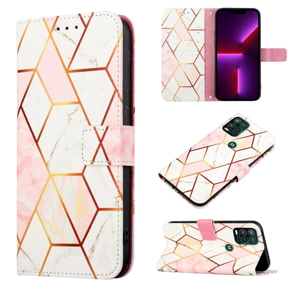SaniMore Case for Motorola Moto G Stylus 4G 6.8" 2022 Release, PU Leather Case Luxury Marble Wireless Charigng Hand Rope Fashion Folding Case for Girls Women for Motorola Moto G Stylus 4G, Pink/White