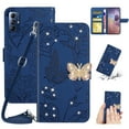 thumbnail image 1 of SaniMore Case for Motorola Moto G Stylus 6.5" 2023, [Crossbody/Wrist Lanyard] PU Leather Embossed Butterfly [Diamond Clasp] Card Slots Kickstand Shockproof Shockproof Glitter Wallet Shell, Darkblue, 1 of 13
