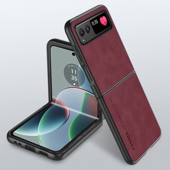 SaniMore Case for Motorola Razr 40 (2023), Luxury PU Leather Lens Protection Metal Hidden Bracket Slim Lightweight Shockproof Anti-fall Bumper Drop Resistant Shell for Motorola Razr 40 - Winered