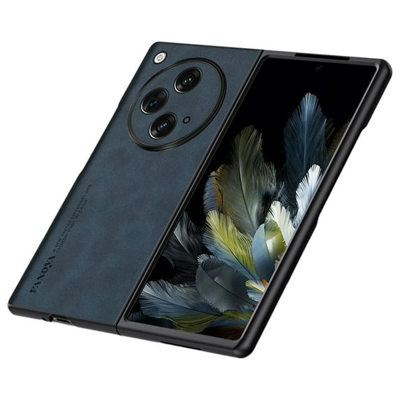 SaniMore Case for One Plus Open (2023), Luxury PU Leather Lens Protection Metal Hidden Bracket Slim Lightweight Shockproof Anti-fall Bumper Drop Resistant Shell for One Plus Open - Navyblue