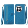 thumbnail image 1 of SaniMore Case for Oneplus 12R, PU Leather Zipper Wallet Detachable Lanyard Retro Embossed Flower Crad Slots Flip Kickstand Full Body Protective Drop-proof Case For Oneplus 12R, Blue, 1 of 7