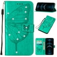 thumbnail image 1 of SaniMore Case for Samsung Galaxy A05 (6.7" 2023), PU Leather Luxury Embossed Butterfly Glitter Diamond [Wrist Strap & Card Slots & Flip Kickstand] Full-body Shockproof Wallet Cover, Green, 1 of 6
