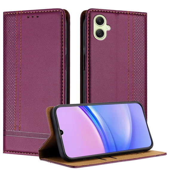 SaniMore Case for Samsung Galaxy A05, Wear-resistant PU Leather Retro Durable TPU Shell Flip Folio Stand, Full Body Protection Magnetic Clasp Business Shell, Purple