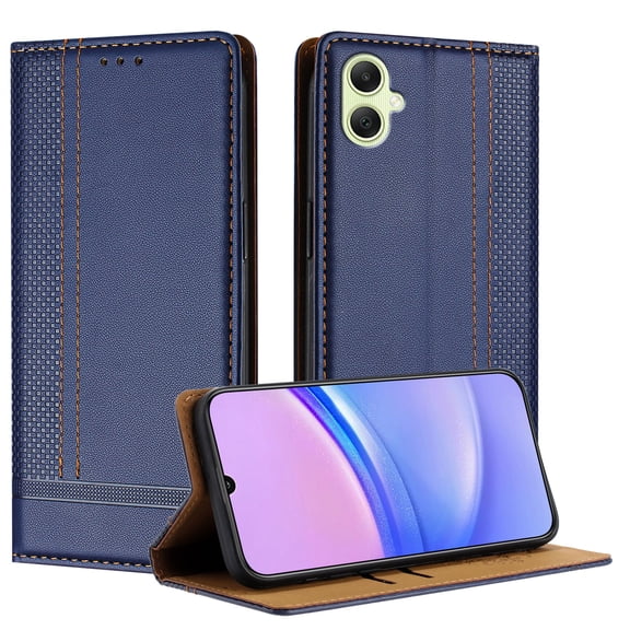 SaniMore Case for Samsung Galaxy A05, Wear-resistant PU Leather Retro Durable TPU Shell Flip Folio Stand, Full Body Protection Magnetic Clasp Business Shell, Blue