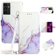 thumbnail image 1 of SaniMore Case for Samsung Galaxy A05S 6.7" 2023, PU Leather Case Luxury Marble Pattern Flip Kickstand Magnetic Clasp Cash Pocket Crossbody Lanyard Fashion Case for Girls Women, Purple/White, 1 of 7