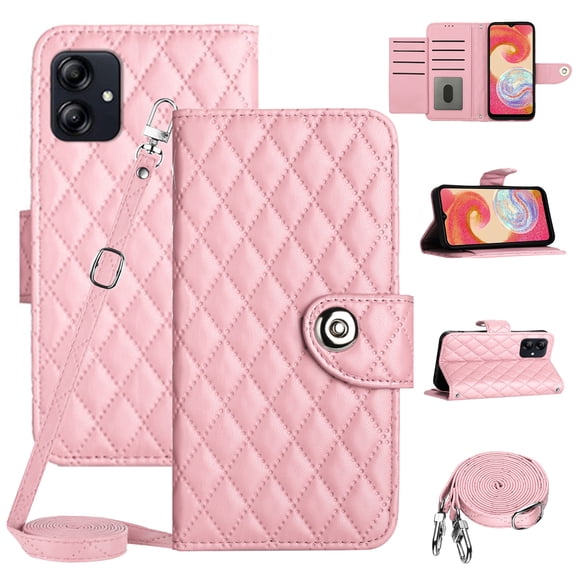 SaniMore Case for Samsung Galaxy A05S, PU Leather 3D Lattice Stylish for Girls Crossbody Lanyard Flip Kickstand Card Slots Cash Pocket Magnetic Clasp Full Protective Shockproof Wallet Shell, Pink