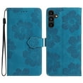 thumbnail image 1 of SaniMore Case for Samsung Galaxy A14 5G 6.6" 2023, [Card Slots + Cash Pocket + Removeable Wrist Strap] PU Leather Embossed Flower Flip Kickstand 360° All-around Protective Wallet Shell, Blue, 1 of 11