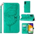 thumbnail image 1 of SaniMore Case for Samsung Galaxy A14 5G (6.6" 2023), PU Leather Skin with Luxury Embossed Butterfly [Wrist Strap & Card Slots & Flip Kickstand] Full-body Shockproof Business Wallet Cover, Green, 1 of 10