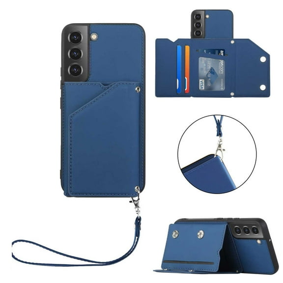 SaniMore Case for Samsung Galaxy A14 5G with Detachable Wrist Strap, [Flip Wallet & Card Slots & Flip Kickstand] PU Leather Wear-resistant Shockproof Anti-fall Luxury Cover, Blue