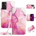 thumbnail image 1 of SaniMore Case for Samsung Galaxy A15 6.5" 2021, PU Leather Case Luxury Marble Pattern Flip Kickstand Magnetic Clasp Cash Pocket Crossbody Lanyard Fashion Case for Girls Women, Pink/Purple, 1 of 7
