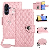 SaniMore Case for Samsung Galaxy A15, PU Leather 3D Lattice Stylish for Girls Crossbody Lanyard Flip Kickstand Card Slots Cash Pocket Magnetic Clasp Full Protective Shockproof Wallet Shell, Pink