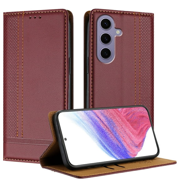 SaniMore Case for Samsung Galaxy A23, Wear-resistant PU Leather Retro Durable TPU Shell Flip Folio Stand, Full Body Protection Magnetic Clasp Business Shell, Winered